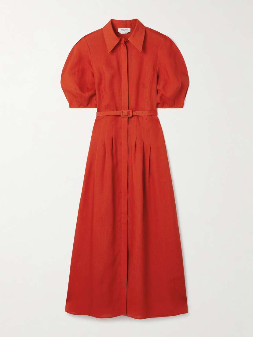 Gabriela Hearst Maude Belted Linen Midi Shirt Dress