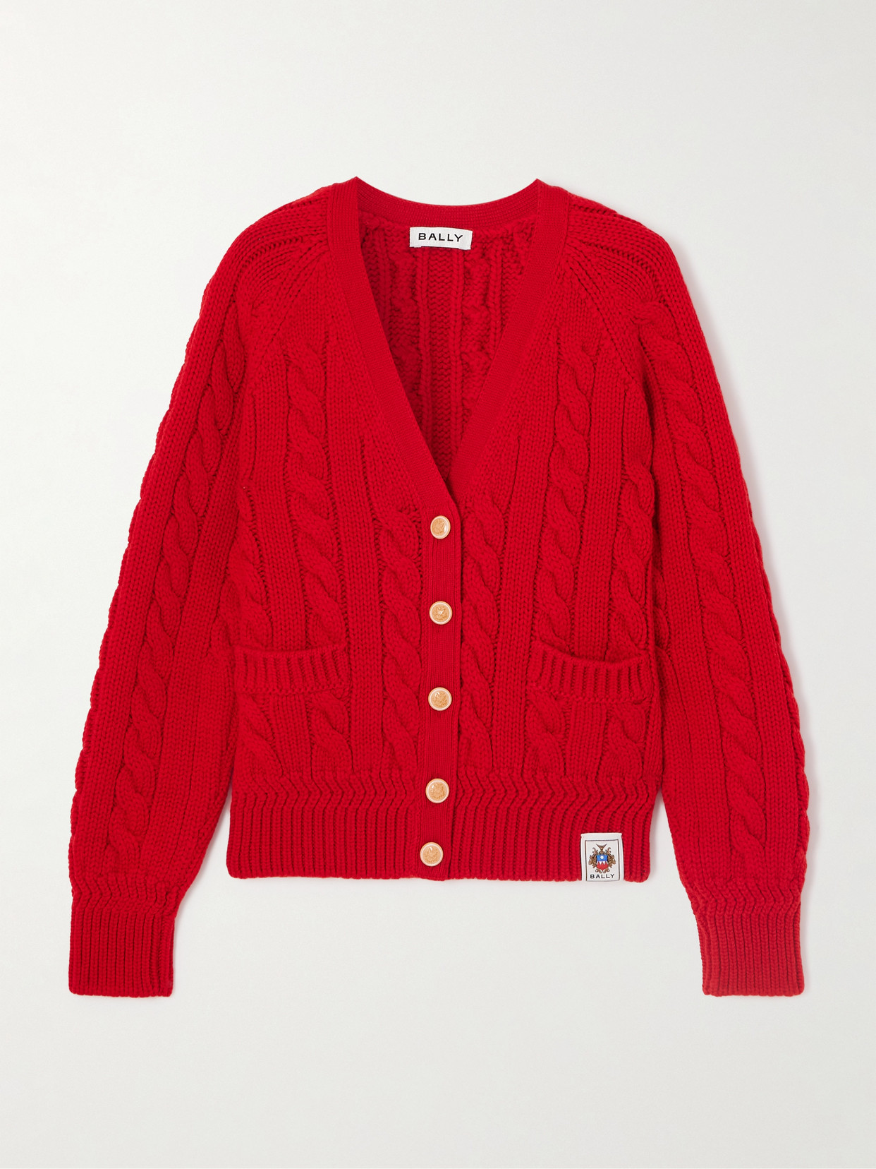 Bally Cable-knit Patch-pocket Cardigan In Red