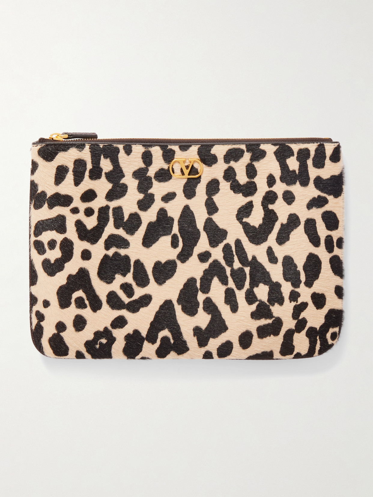 Valentino Garavani Vlogo Signature Medium Leopard-print Calf-hair Clutch In Multi