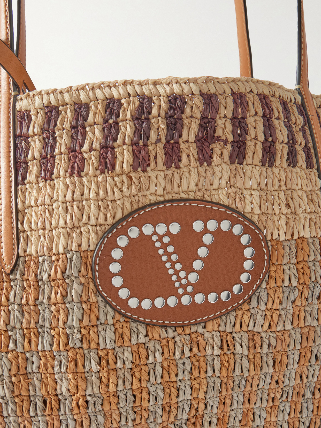 Valentino Vlogo Signature Crochet Straw Tote Bag