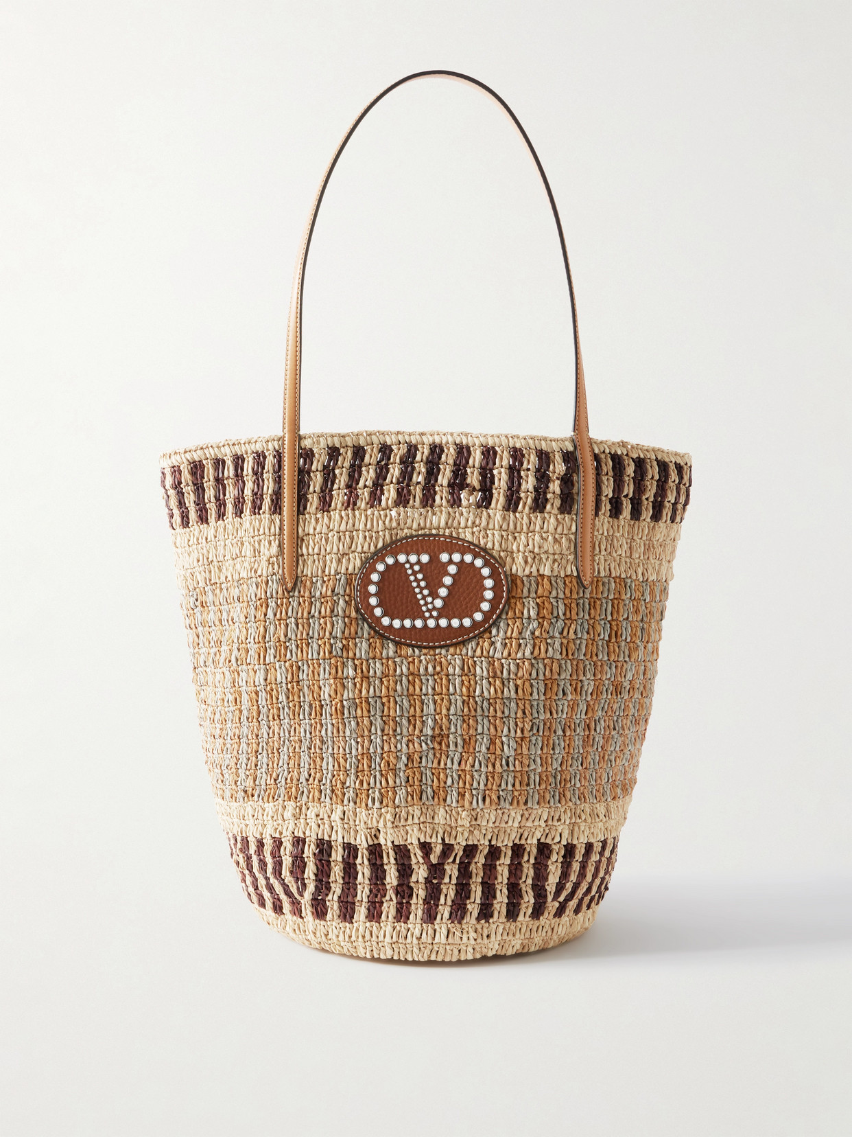 Valentino Vlogo Signature Crochet Straw Tote Bag