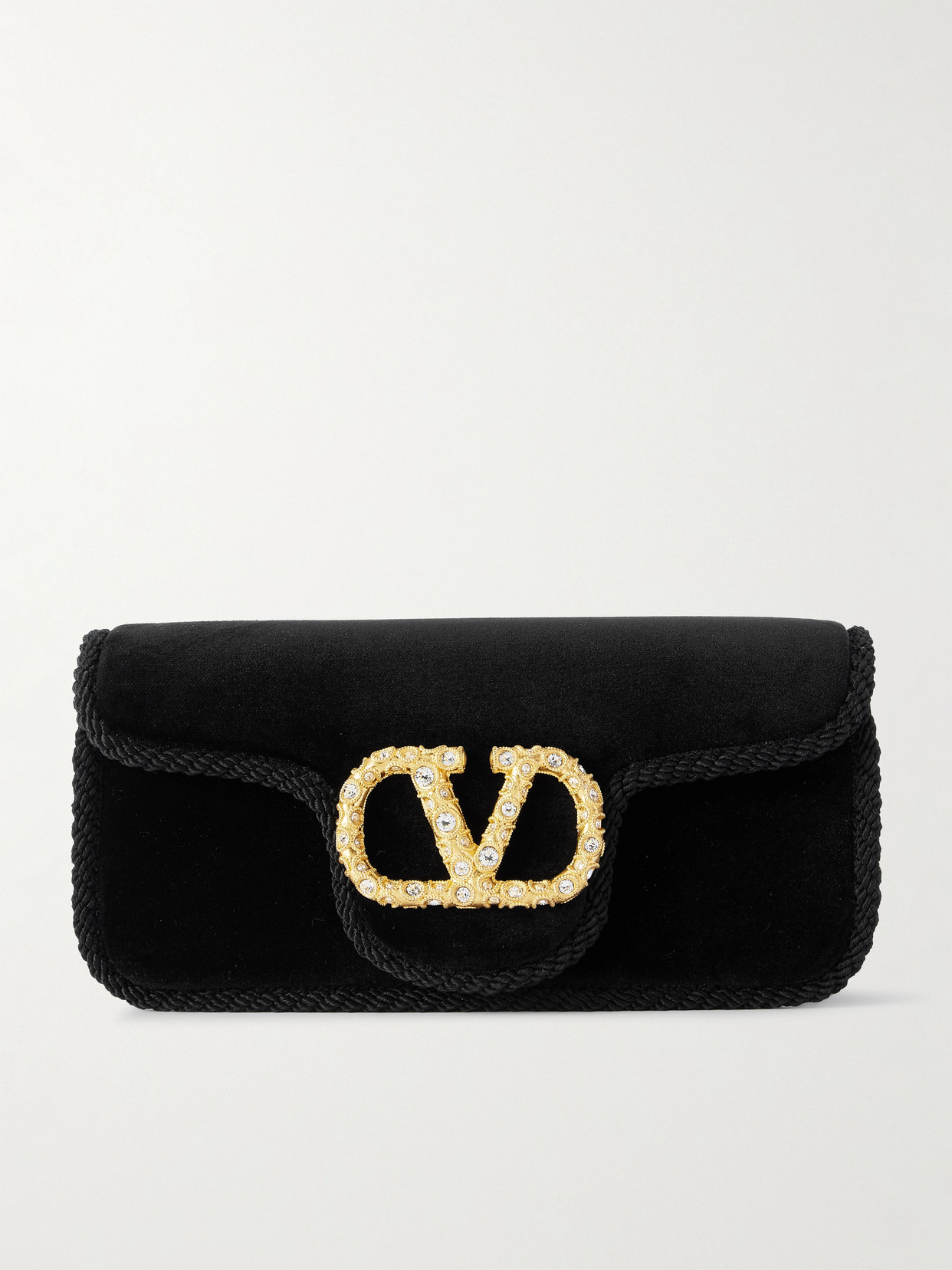 Valentino Garavani Locò Tasseled Embellished Cord-trimmed Velvet Shoulder Bag In Black