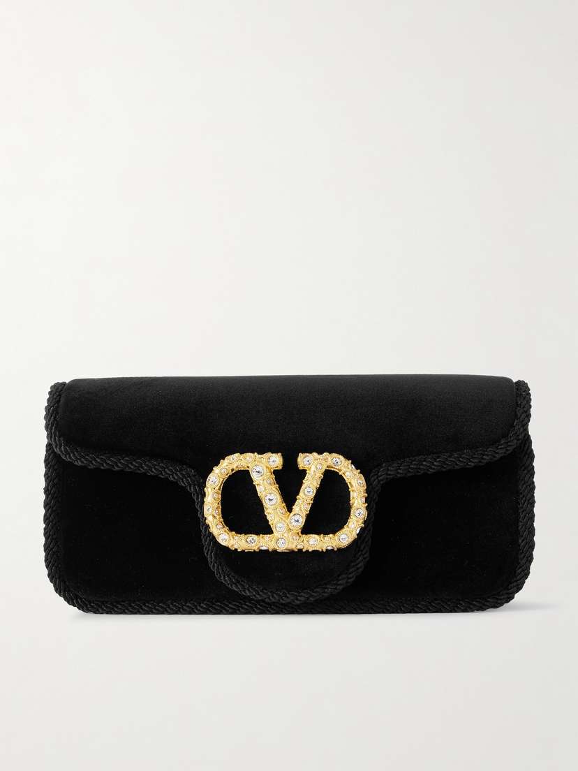 Valentino Garavani Locò Tasseled Embellished Cord-trimmed Velvet Shoulder Bag