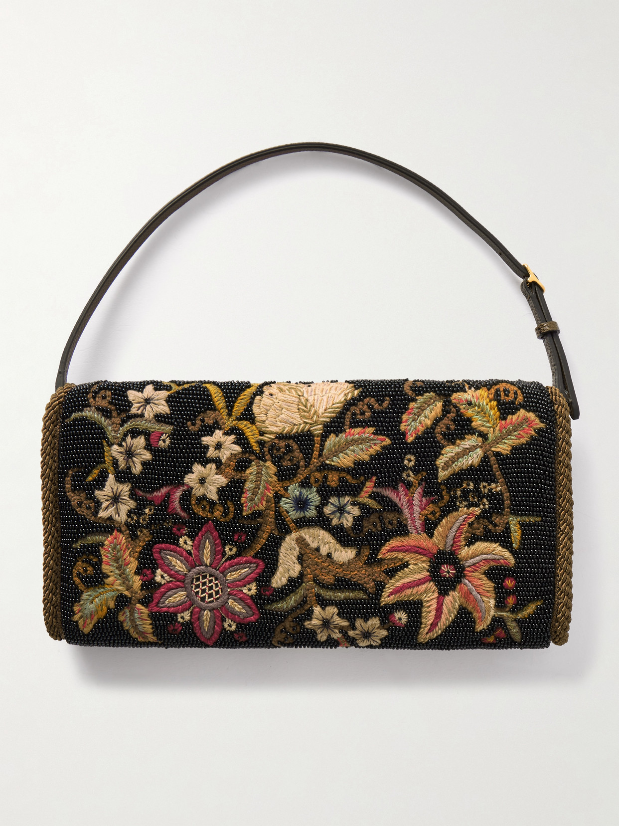 Valentino Vain Leather-trimmed Beaded Embroidered Tote
