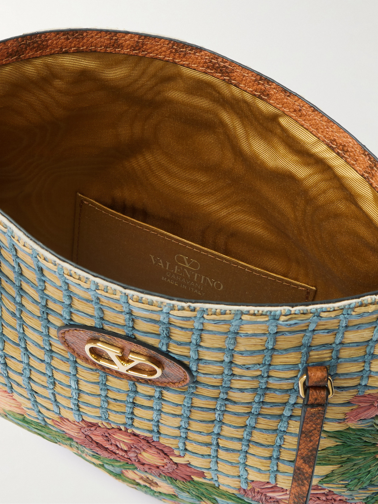 Valentino Panier De Fleurs Snake-effect Leather-trimmed Embroidered Raffia Tote In Multi