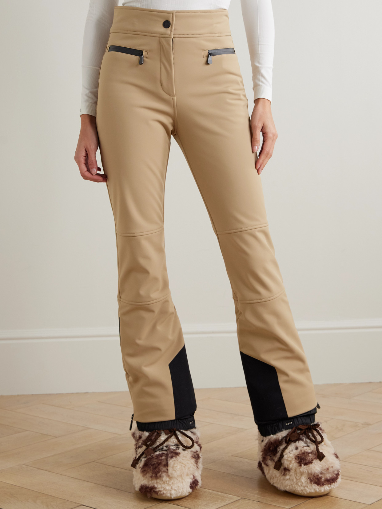 Moncler Paneled Shell Bootcut Ski Pants In Brown