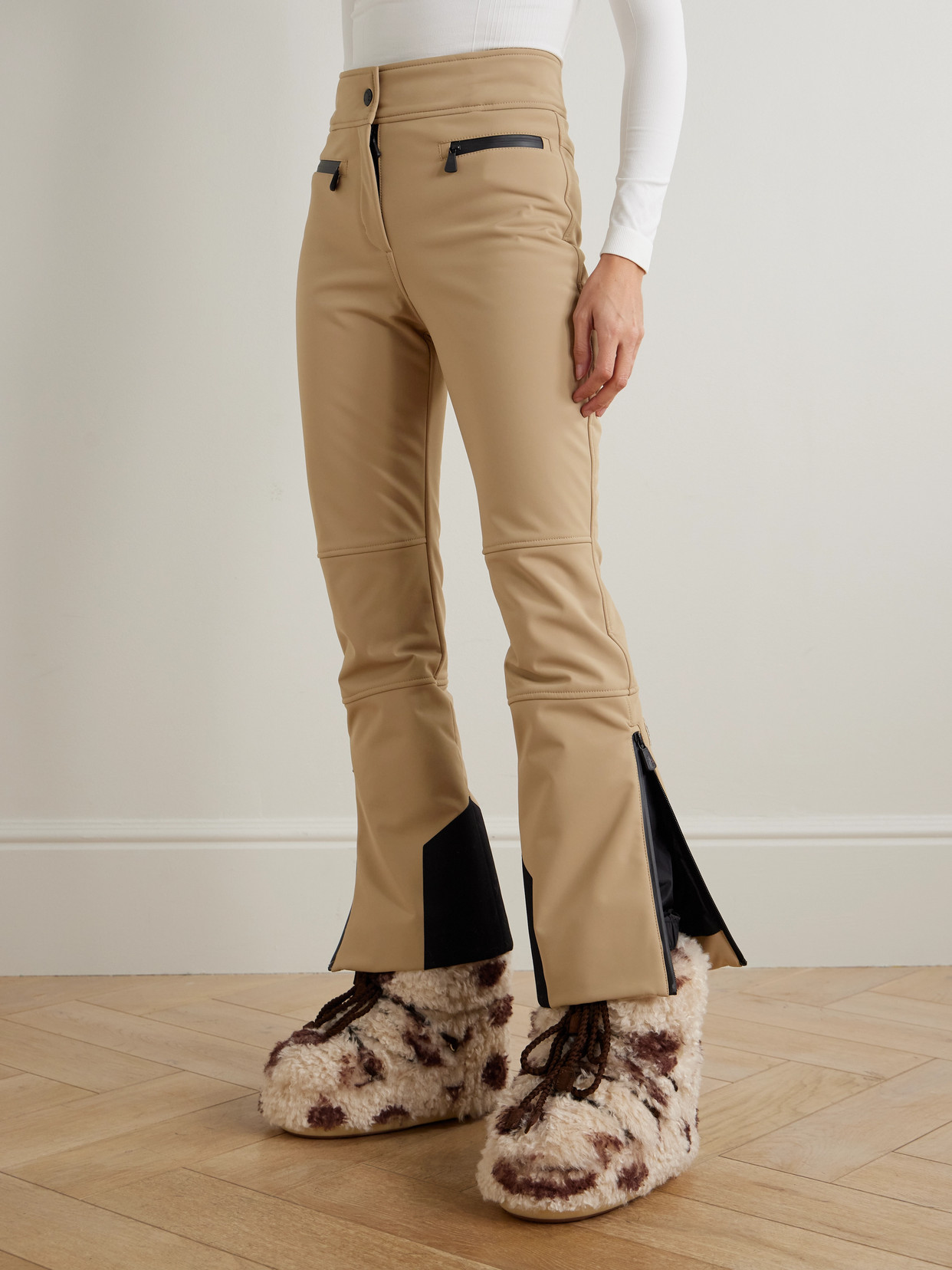 Moncler Paneled Shell Bootcut Ski Pants In Brown