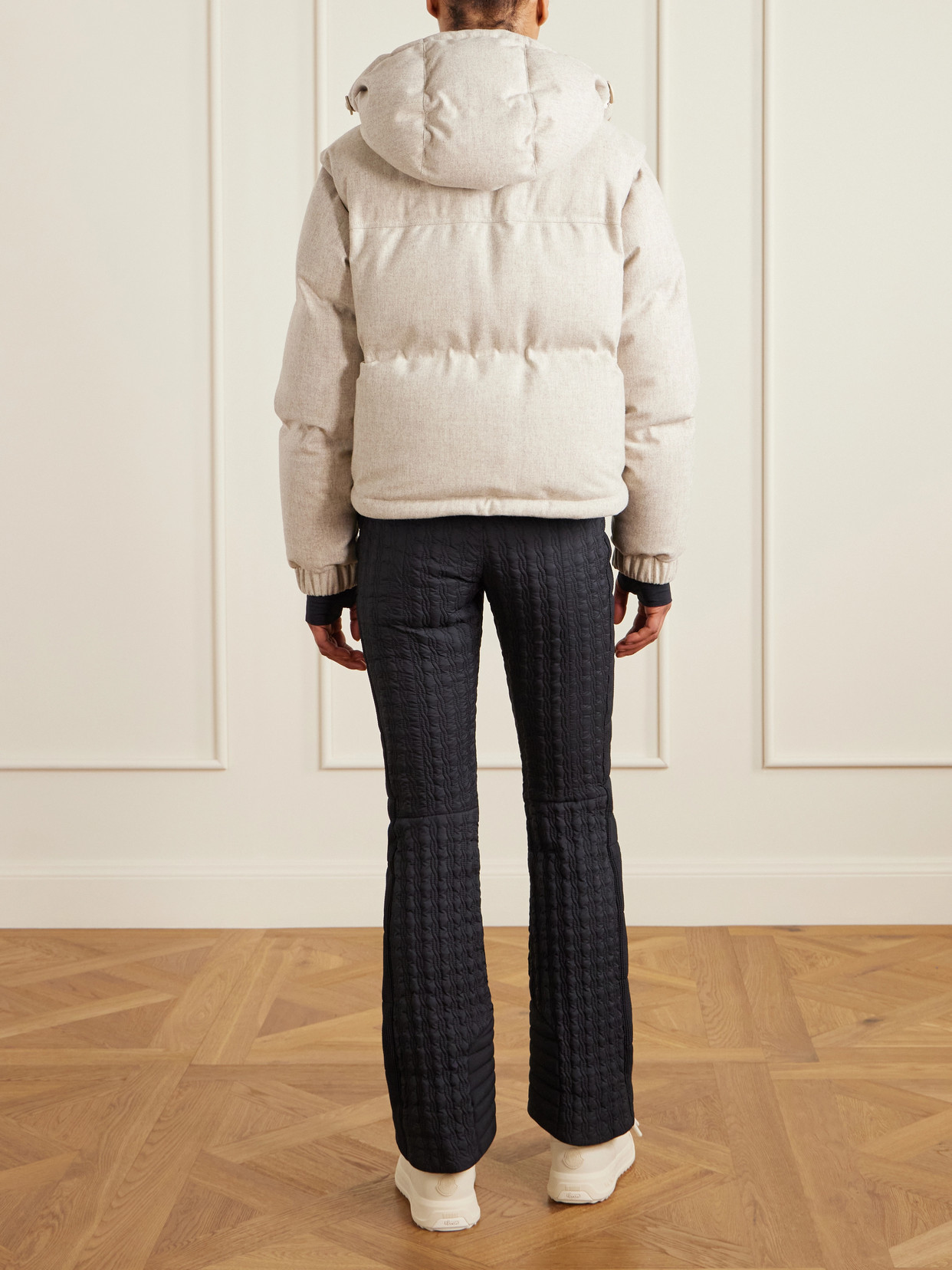 Moncler Yintab Convertible Hooded Padded Wool-flannel Down Ski Jacket In Neutral