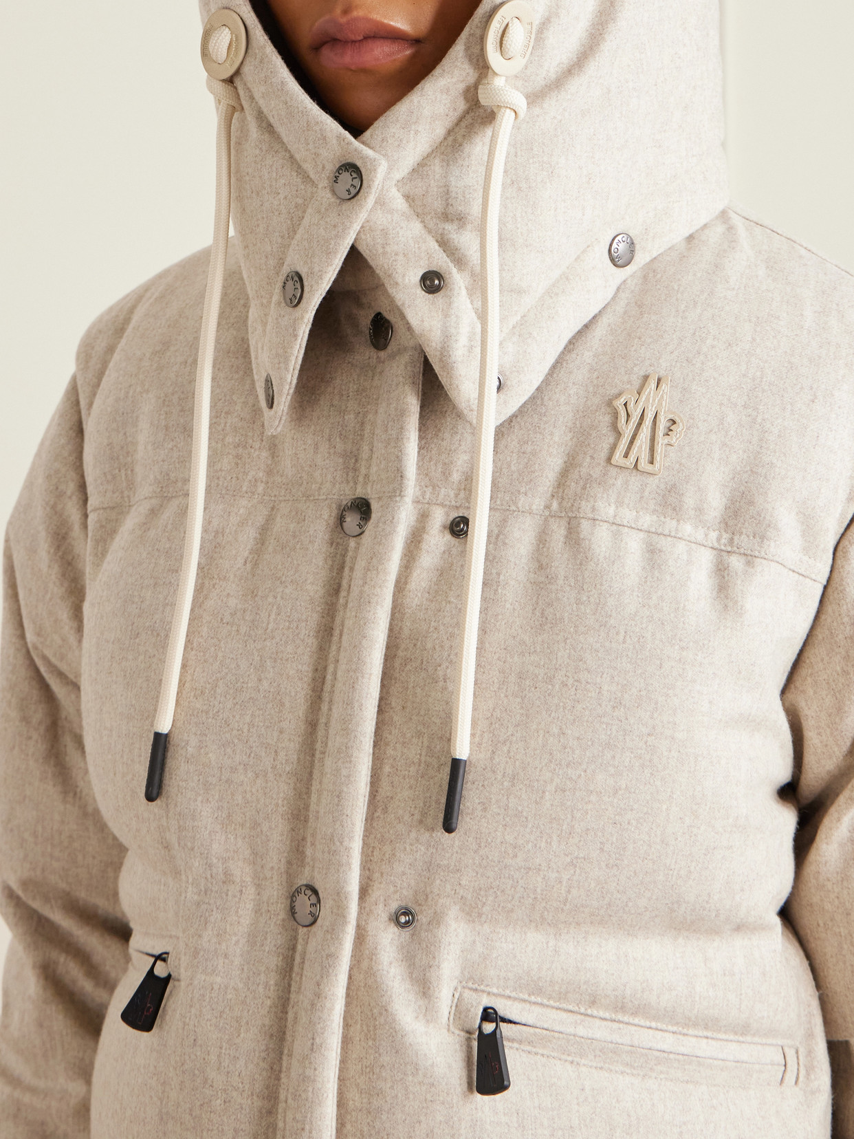 Moncler Yintab Convertible Hooded Padded Wool-flannel Down Ski Jacket In Neutral