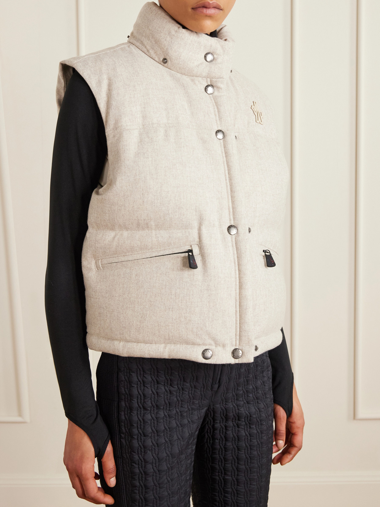 Moncler Yintab Convertible Hooded Padded Wool-flannel Down Ski Jacket In Neutral