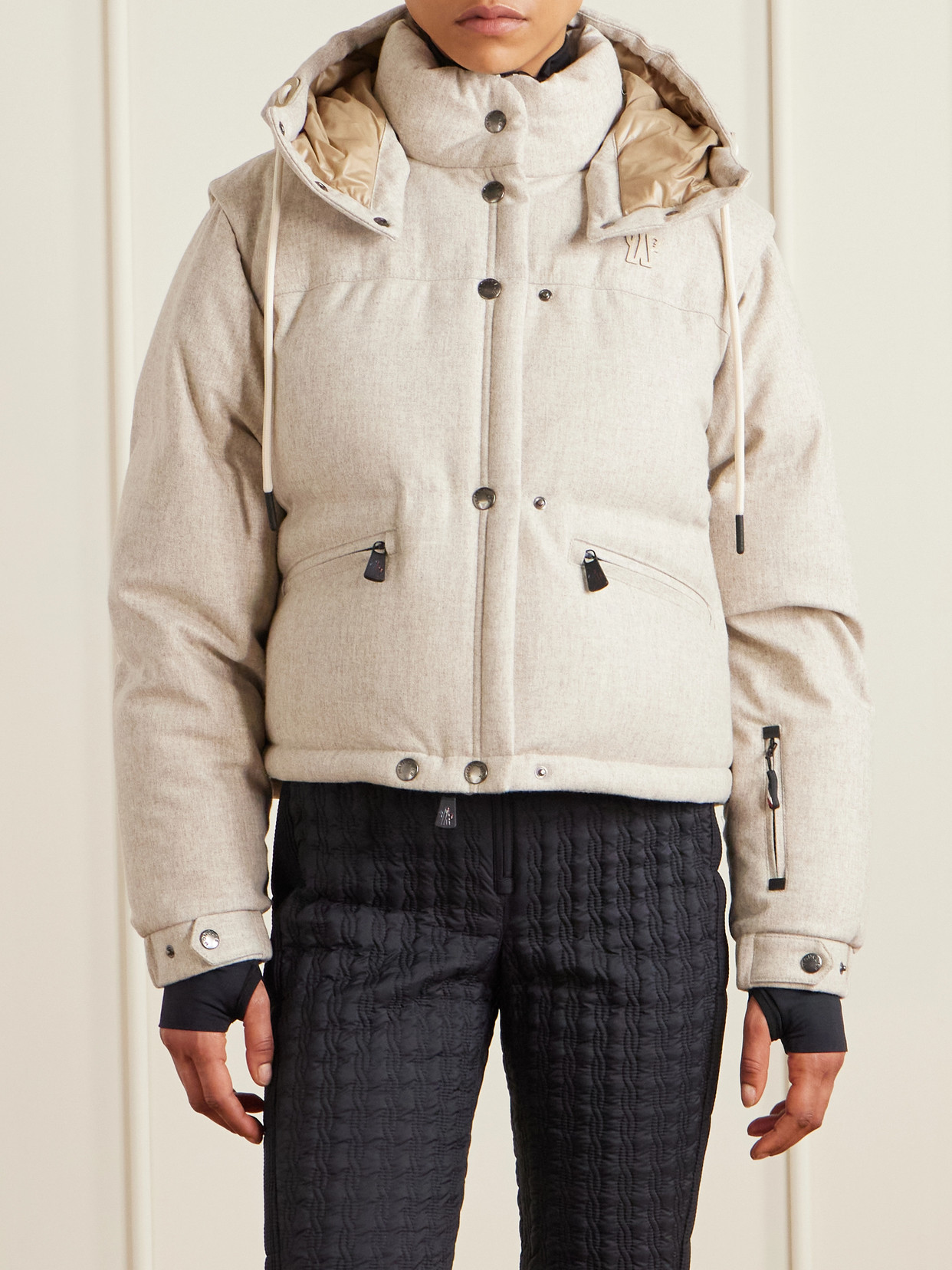 Moncler Yintab Convertible Hooded Padded Wool-flannel Down Ski Jacket In Neutral