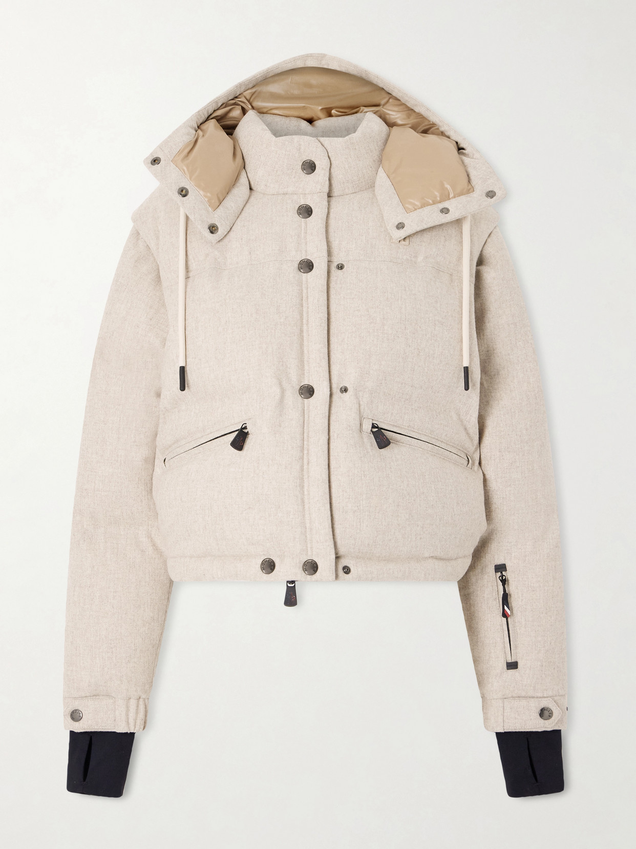 Moncler Yintab Convertible Hooded Padded Wool-flannel Down Ski Jacket In Neutral