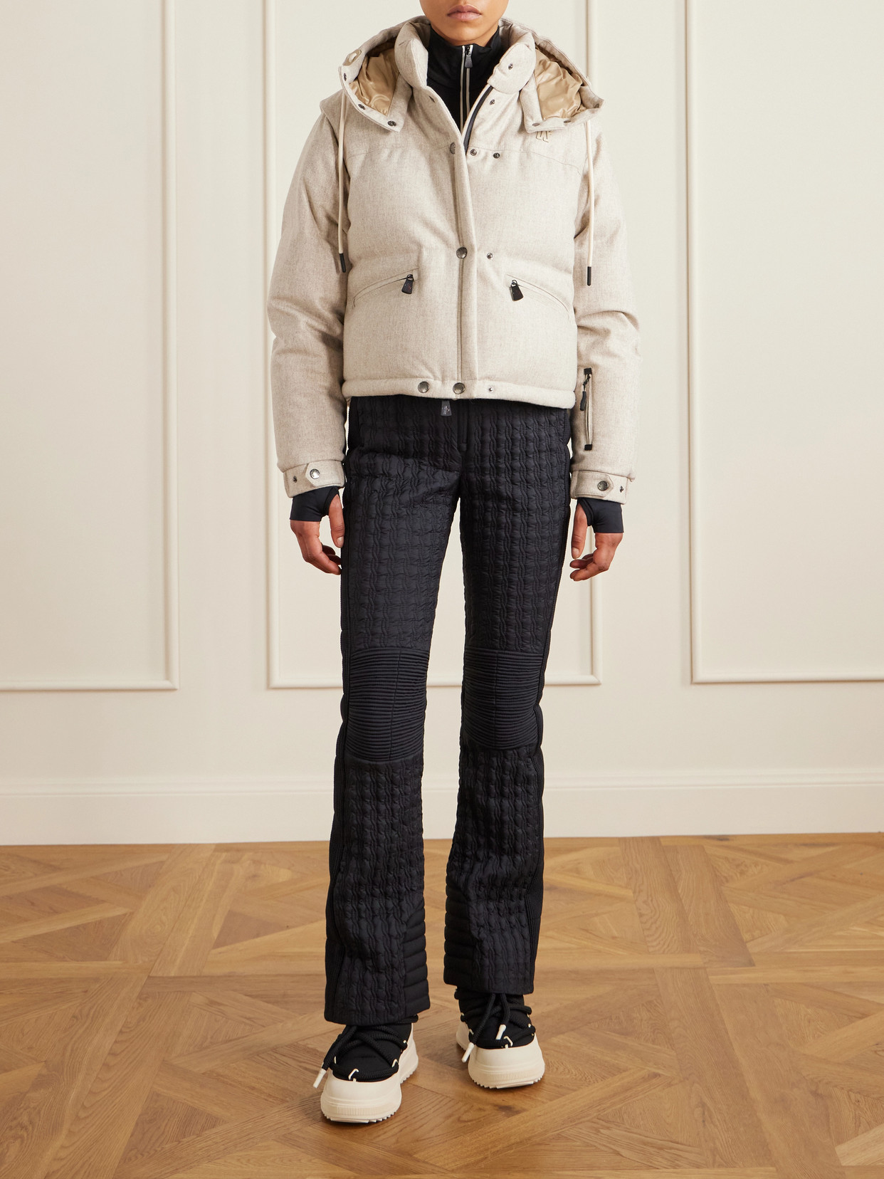 Moncler Yintab Convertible Hooded Padded Wool-flannel Down Ski Jacket In Neutral