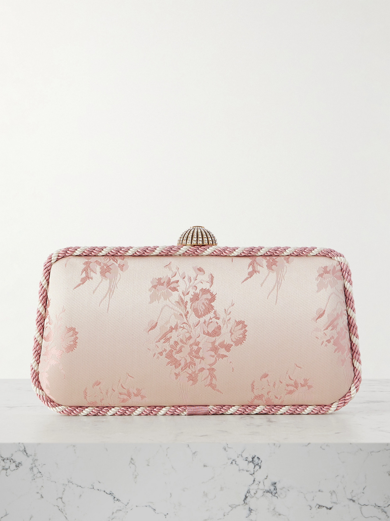 Valentino Garavani Carry Secrets Cord-trimmed Satin-jacquard Clutch In Pink