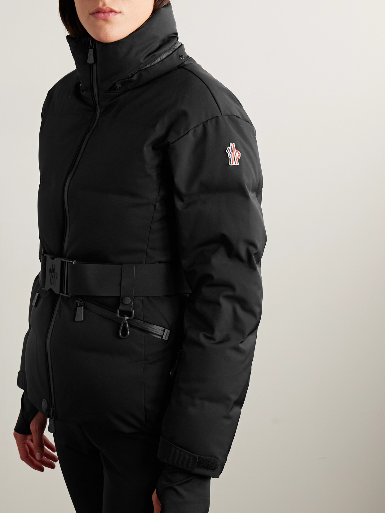 Moncler Tolima Hooded Belted Quilted Down Ski Jacket In Black