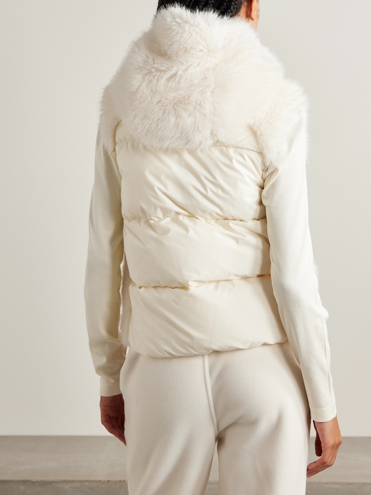 Moncler Arve Hooded Plush And Quilted Shell Vest In White