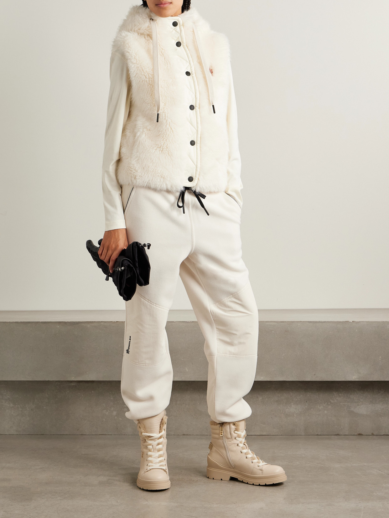 Moncler Arve Hooded Plush And Quilted Shell Vest In White