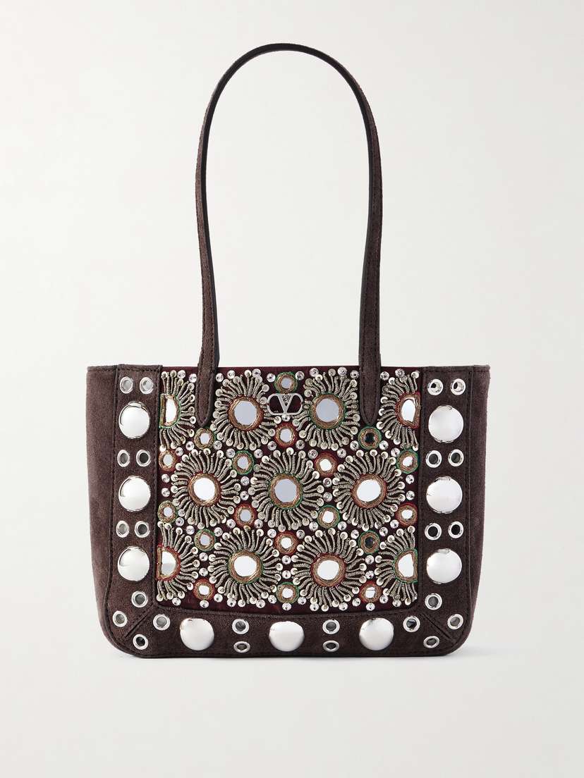 Valentino Garavani Nellcôte Embellished Suede Tote