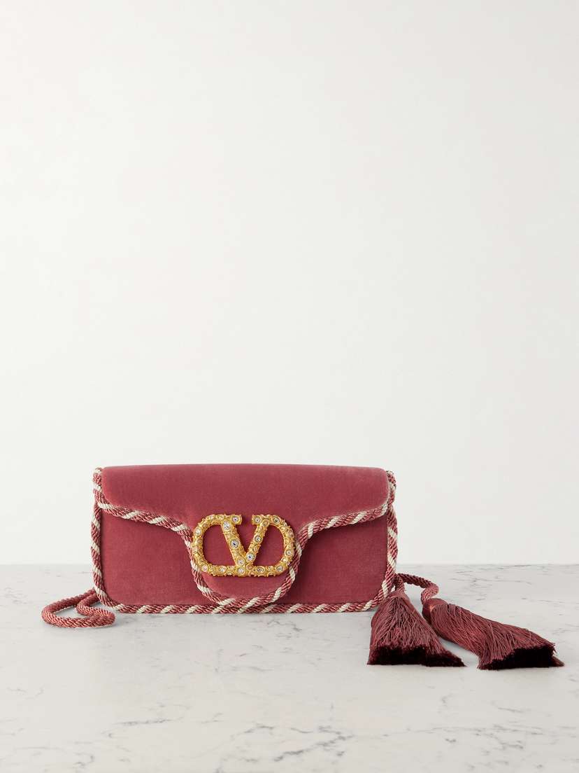Valentino Garavani Locò Tasseled Embellished Cord-trimmed Velvet Shoulder Bag