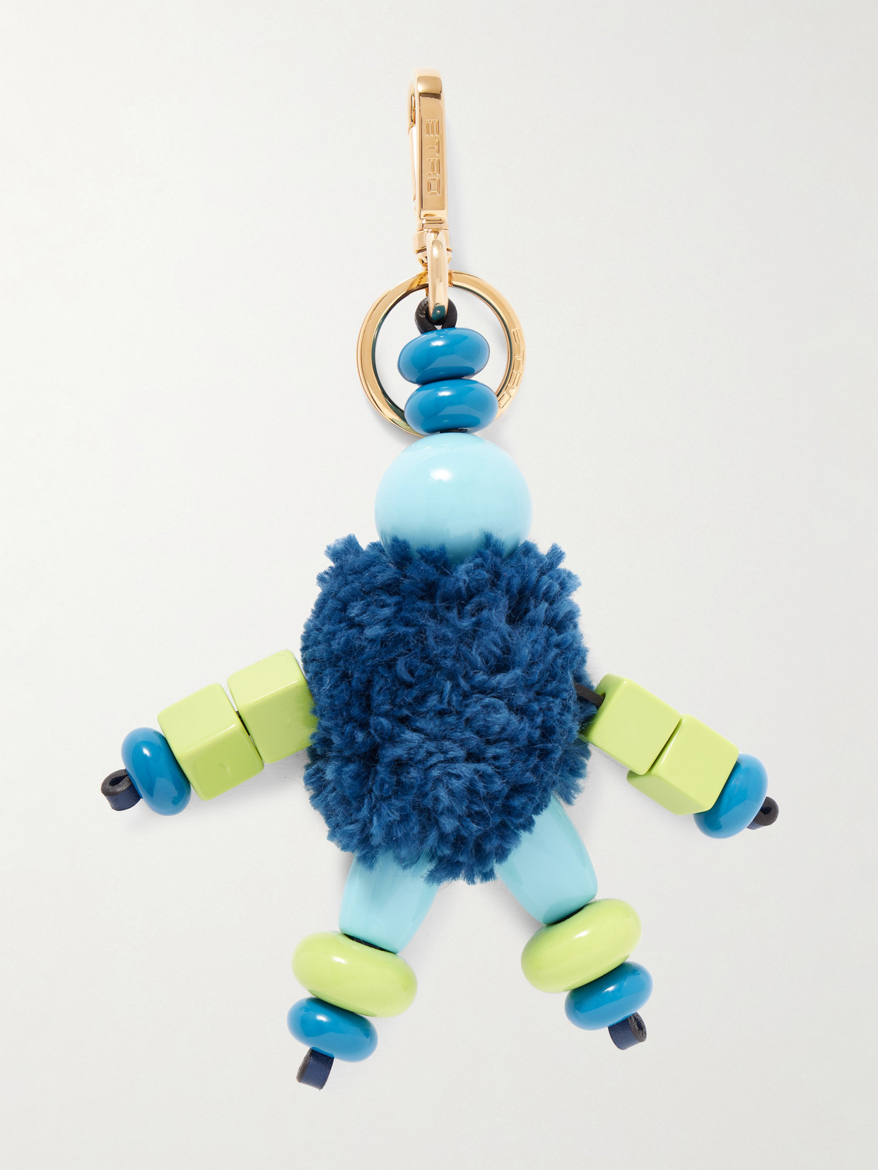Etro Little Man Wool-blend, Gold-tone And Enamel Bag Charm In Blue