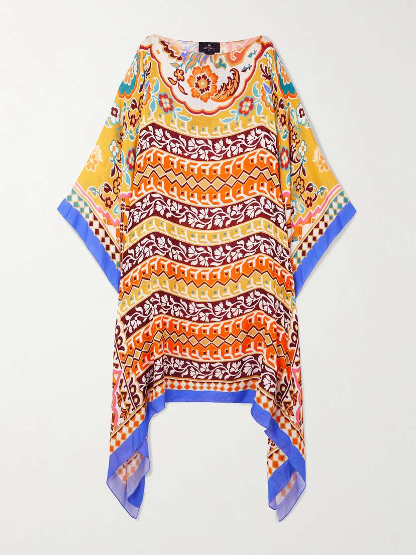 Etro Asymmetric Printed Crepe De Chine Kaftan