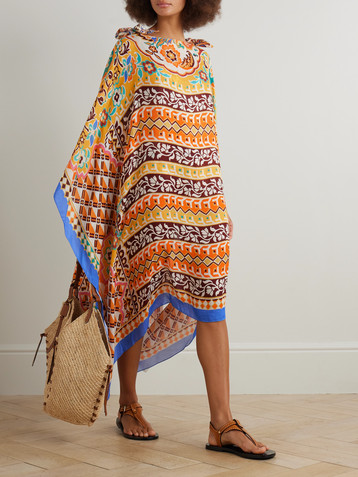 Etro Asymmetric printed crepe de chine kaftan