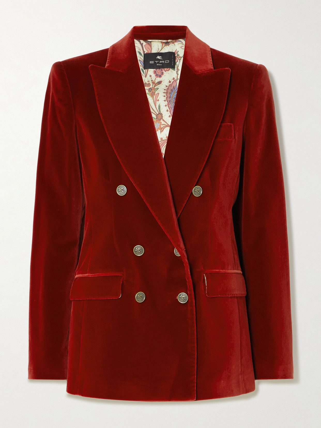 Etro - Double-breasted Cotton-blend Velvet Blazer - Burgundy