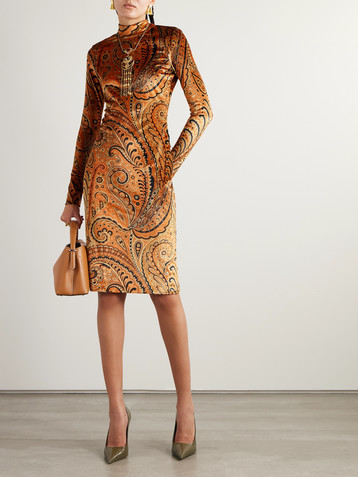 Etro Paisley-print velvet turtleneck midi dress