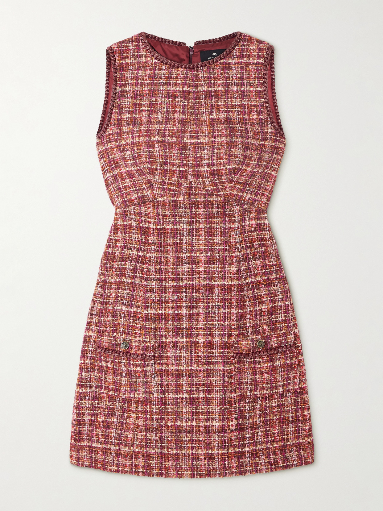 Etro Checked Cotton-blend Bouclé-tweed Mini Dress In Red