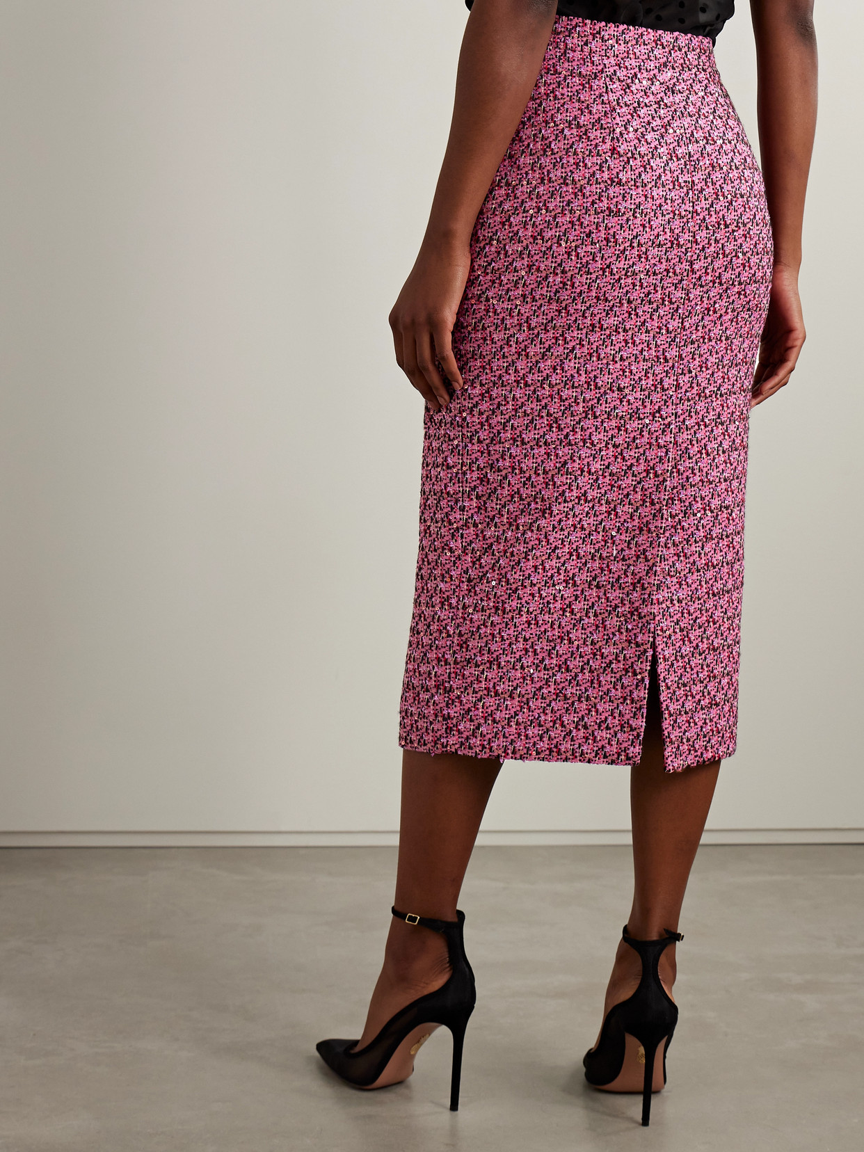 Alessandra Rich Sequin-embellished Tweed Midi Skirt In Multi