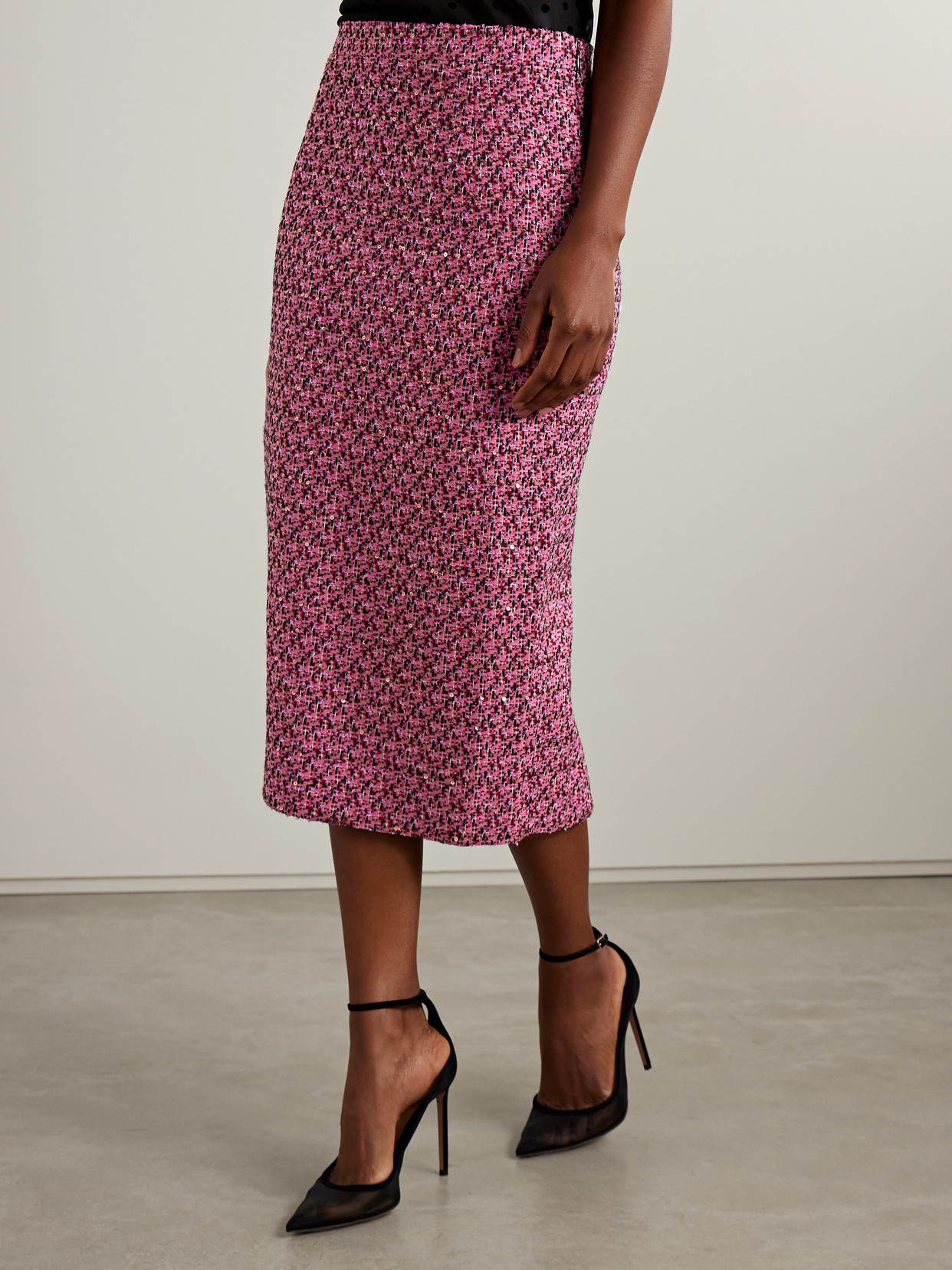 Alessandra Rich Sequin-embellished Tweed Midi Skirt In Multi