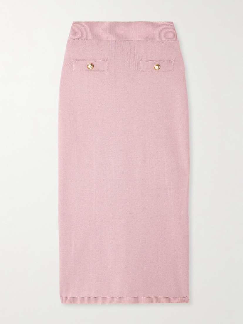 Alessandra Rich Button-embellished Cotton And Cashmere-blend Midi Skirt