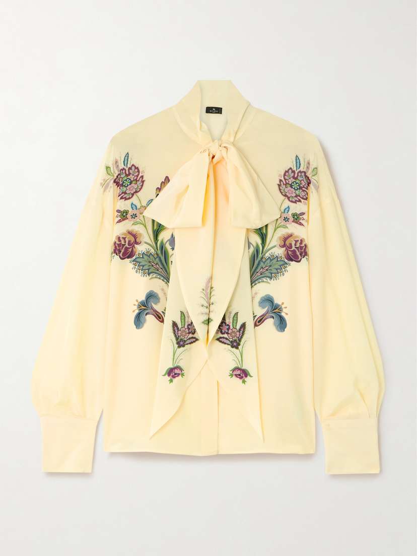 Etro Pussy-bow Floral-print Silk-chiffon Blouse