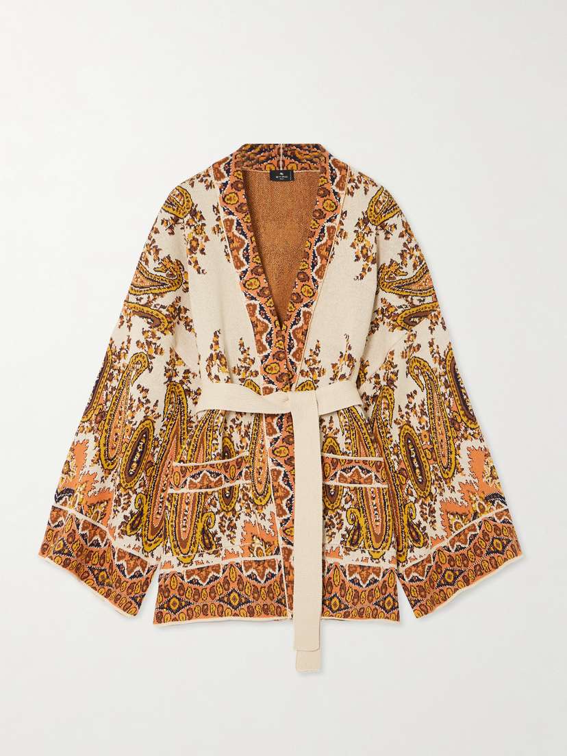 Etro Belted Intarsia Cotton-blend Cardigan