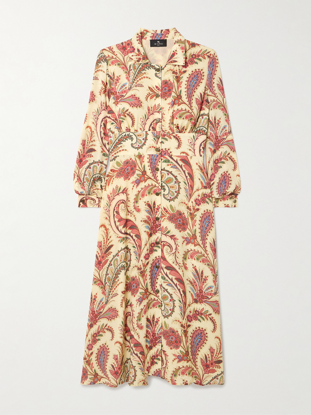Etro Gathered Paisley-print Crepe Midi Shirt Dress In Neutral