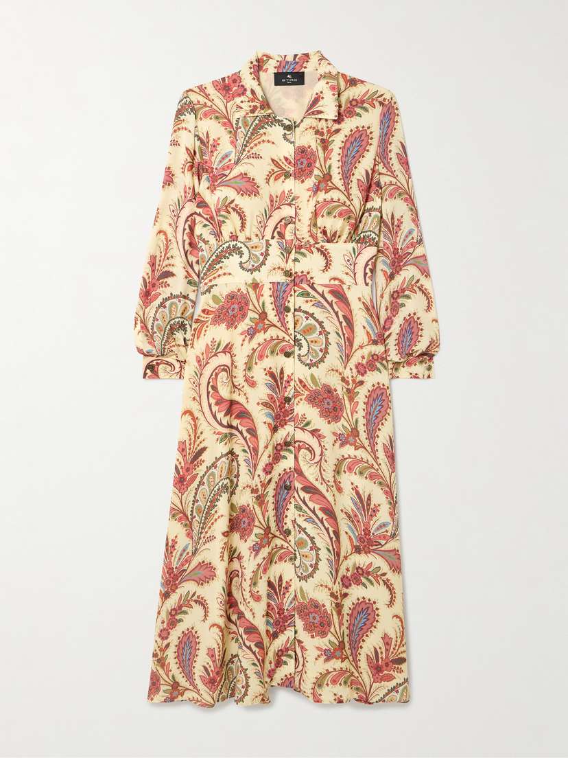 Etro Gathered Paisley-print Crepe Midi Shirt Dress