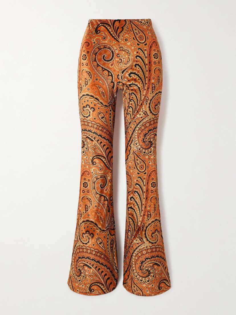 Etro Paisley-print Stretch-velvet Flared Pants
