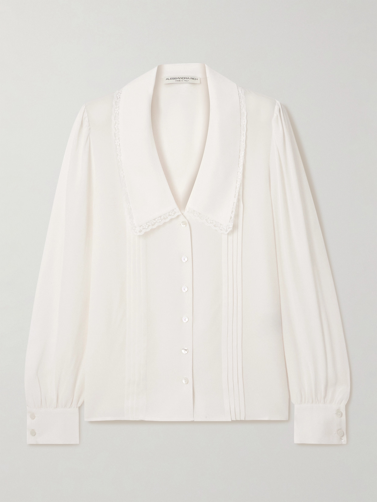 Alessandra Rich Lace-trimmed Pintucked Silk-chiffon Blouse In Neutral