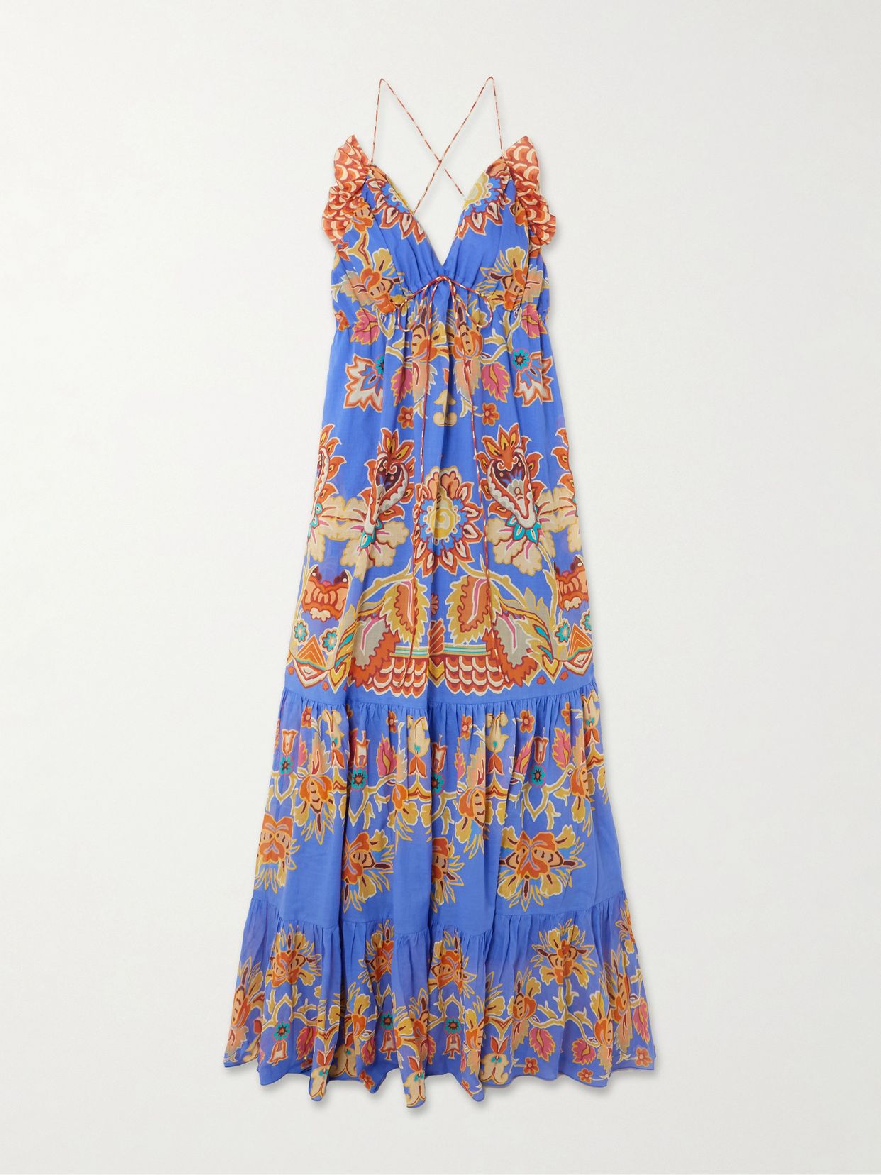 Ruffled tiered printed cotton-voile maxi dress