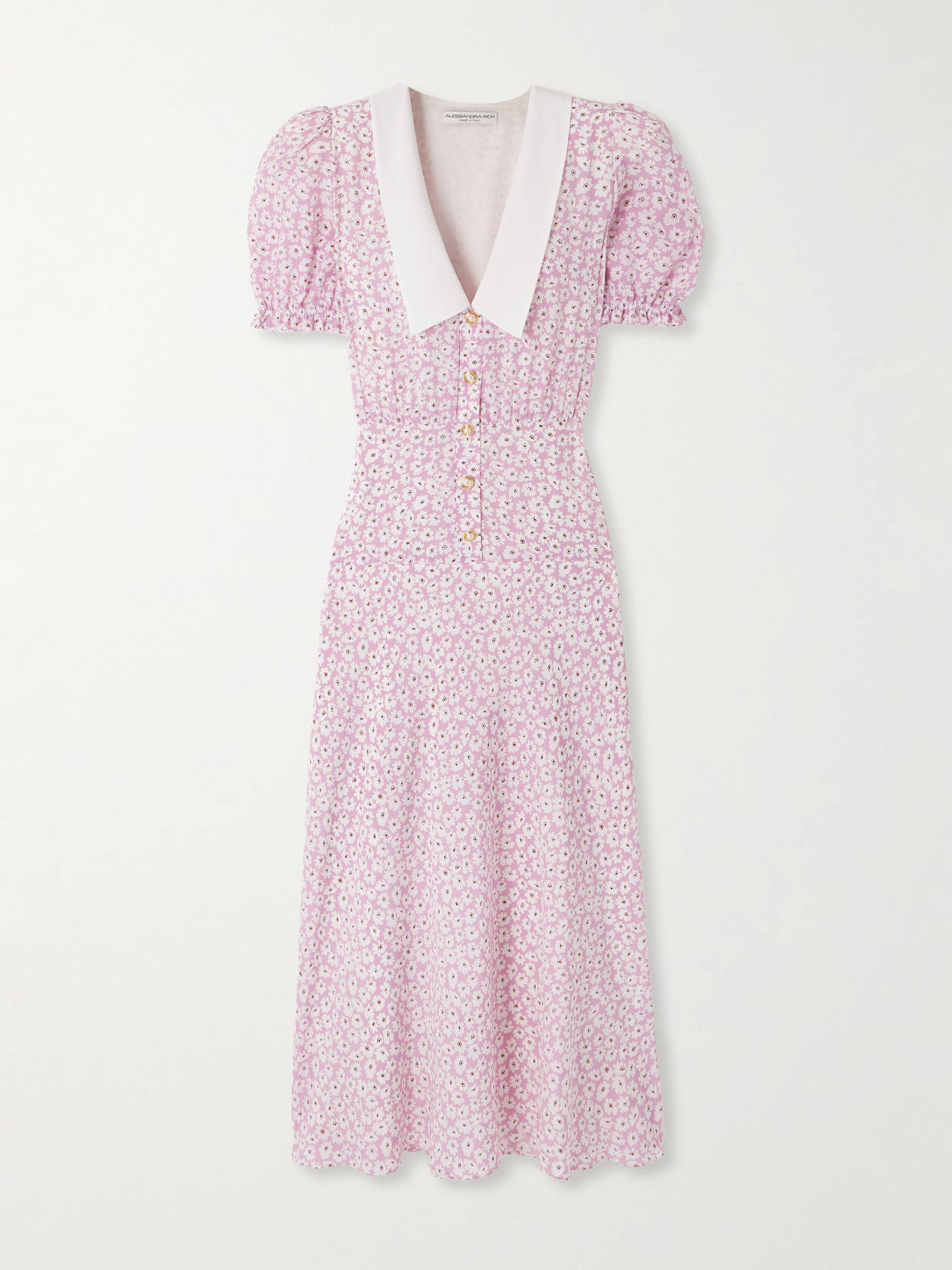 Alessandra Rich Crepe-trimmed Gathered Floral-print Silk Midi Dress