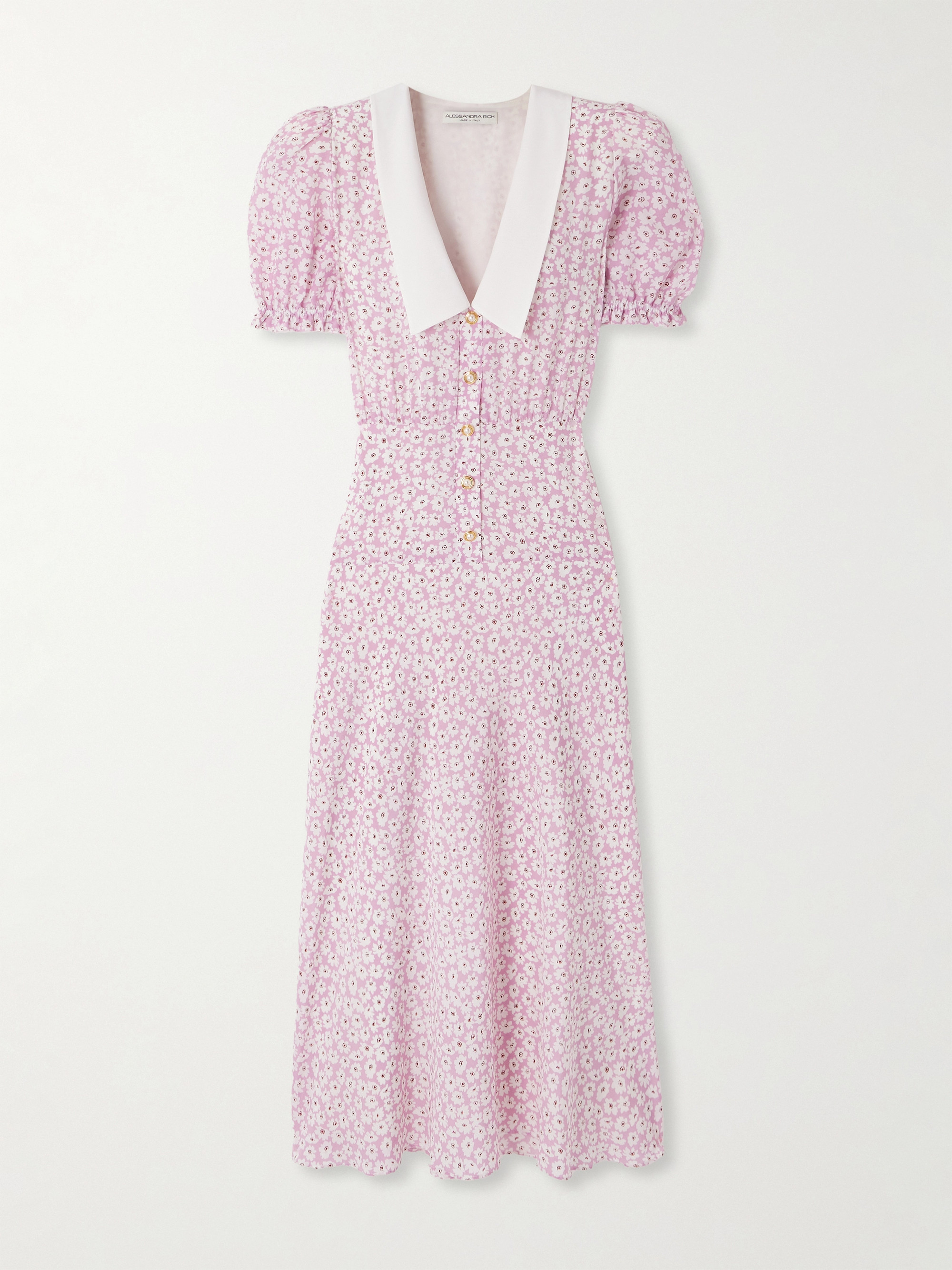 Alessandra Rich Crepe-trimmed gathered floral-print silk midi dress thumbnail