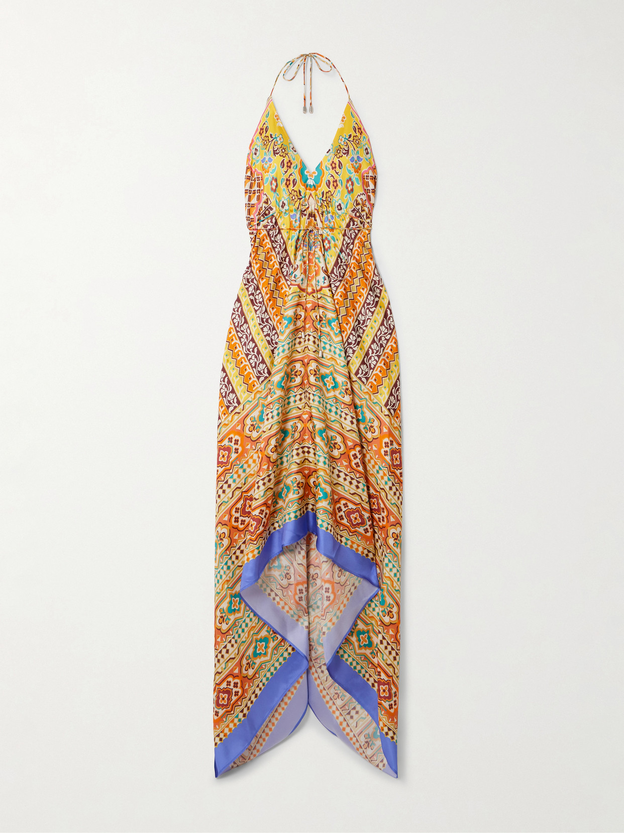 Etro Asymmetric Floral-print Silk-twill Halterneck Dress In Multi