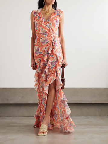 Etro Open-back ruffled printed crepe de chine maxi dress