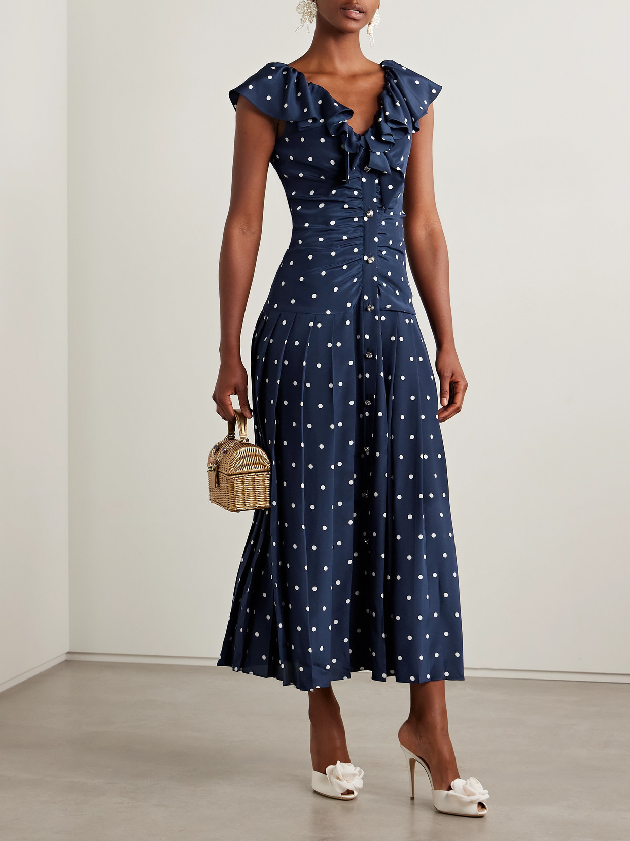 Alessandra Rich Polka-dot Ruffled Dress In Blue