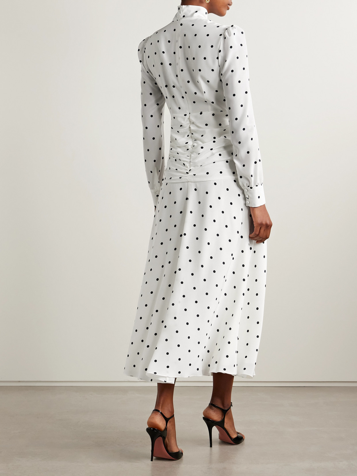 Alessandra Rich Bow-embellished Gathered Polka-dot Silk-georgette Midi Dress In White