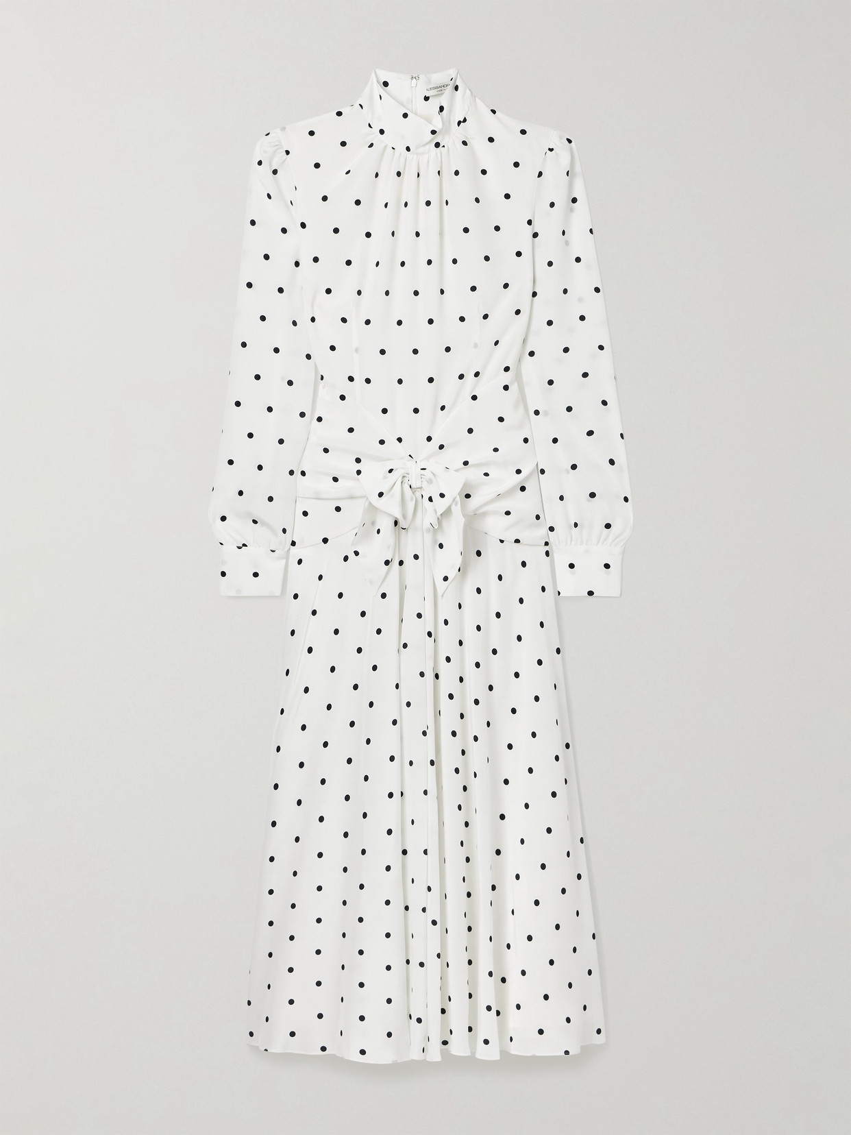 Alessandra Rich Bow-embellished Gathered Polka-dot Silk-georgette Midi Dress In White