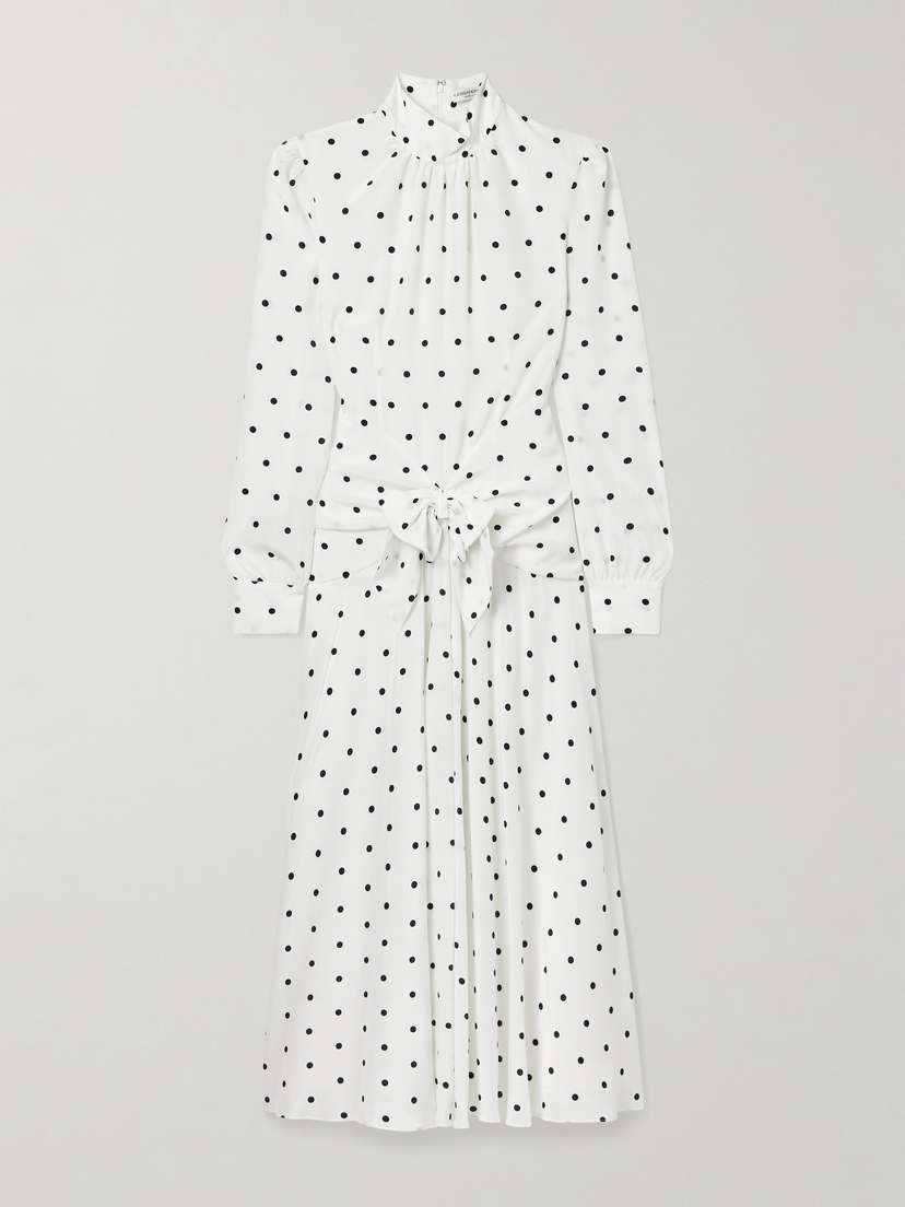 Alessandra Rich Bow-embellished Gathered Polka-dot Silk-georgette Midi Dress