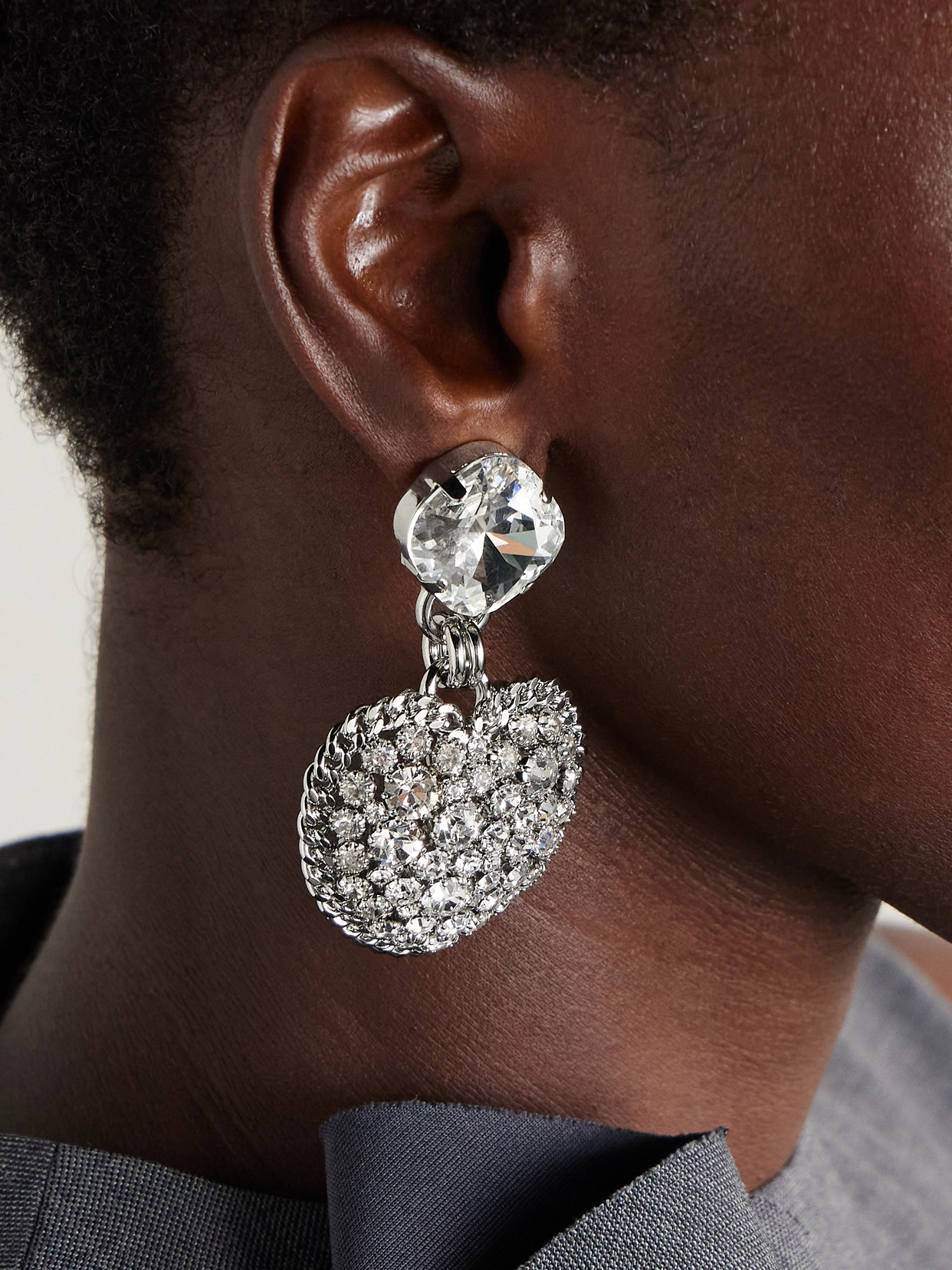 Alessandra Rich Silver-tone Crystal Clip Earrings