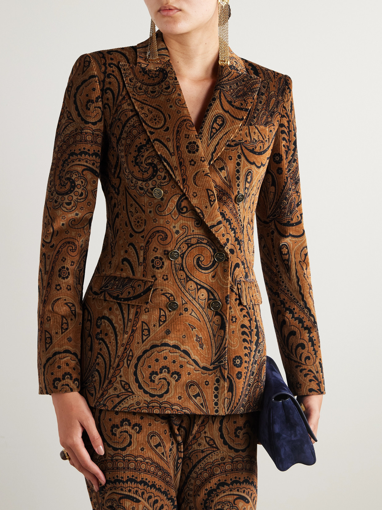 Etro Double-breasted Paisley-print Cotton-blend Corduroy Blazer