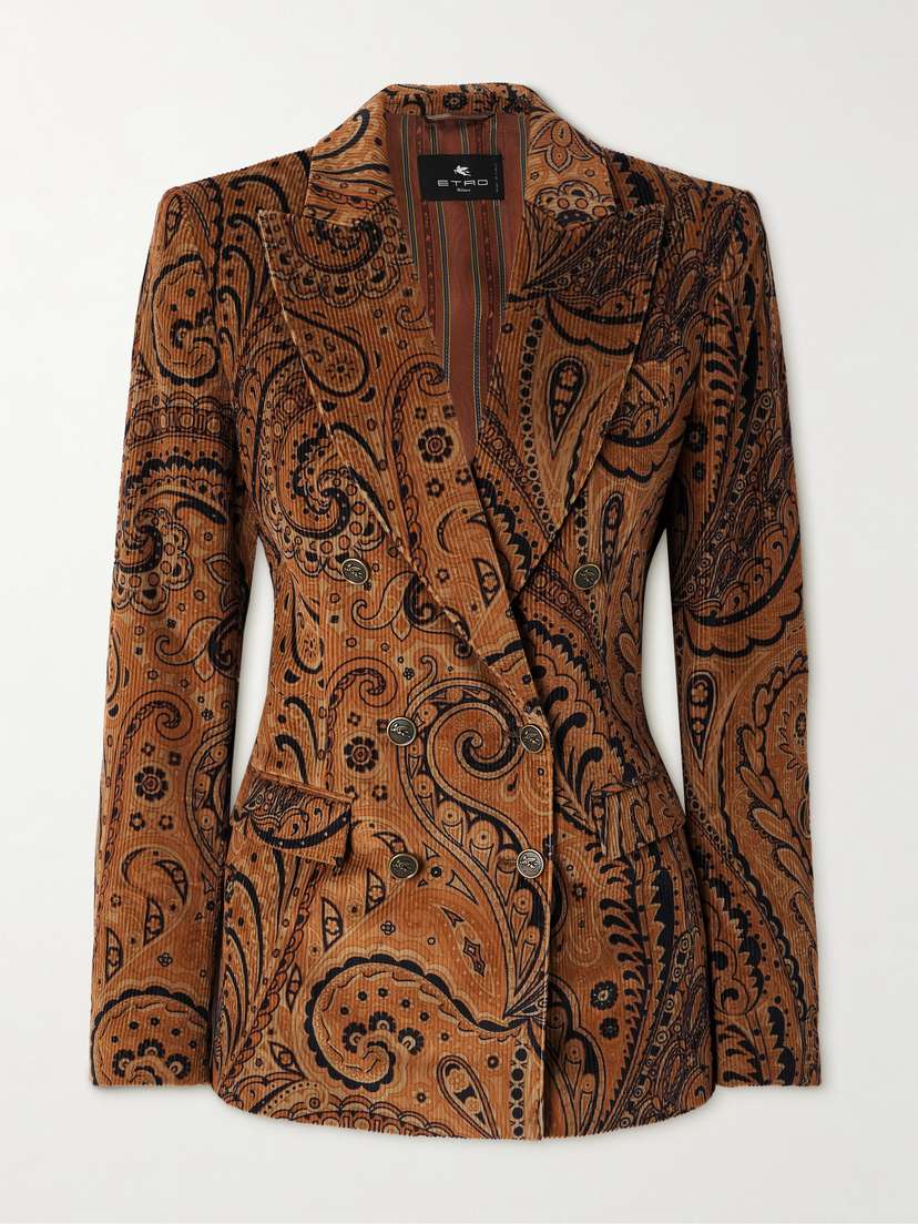 Etro Double-breasted Paisley-print Cotton-blend Corduroy Blazer